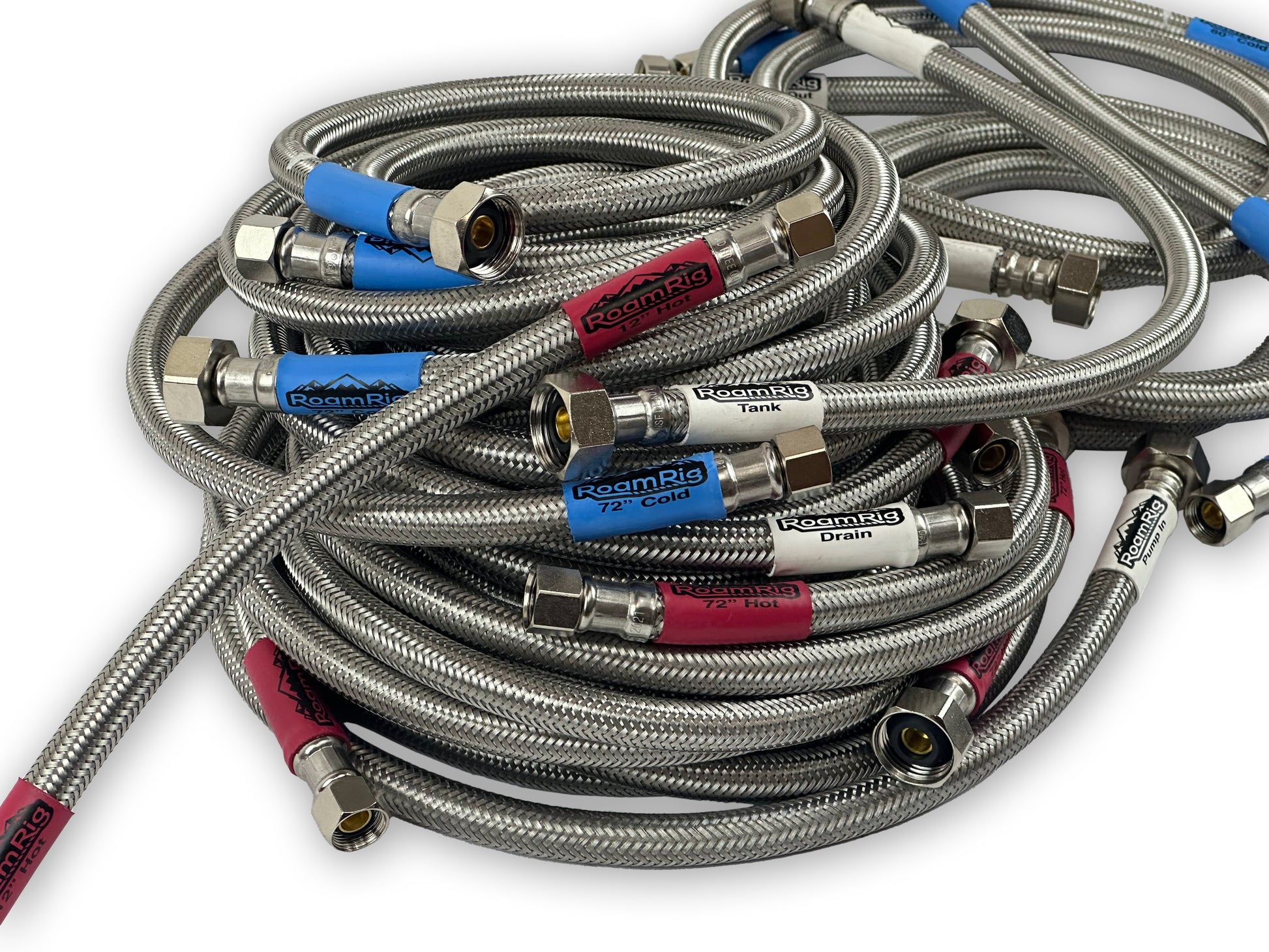 Upgraded hoses labeled with lengths and placements.